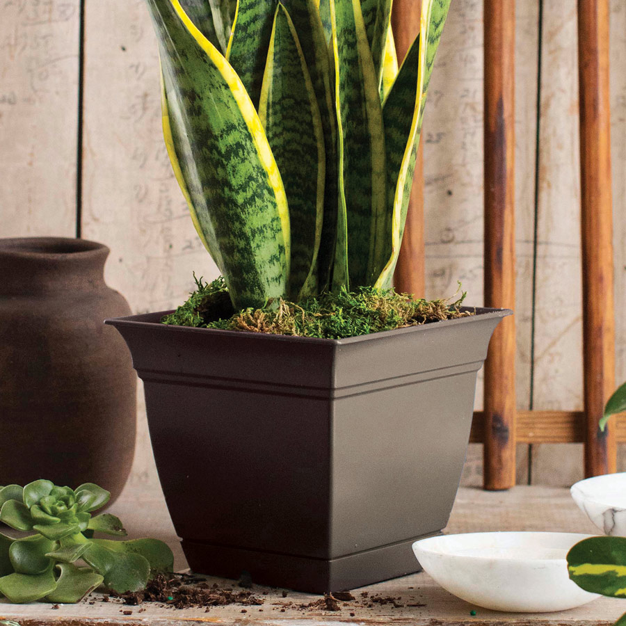 Eclipse Square Planter with Attached Saucer | HC Companies